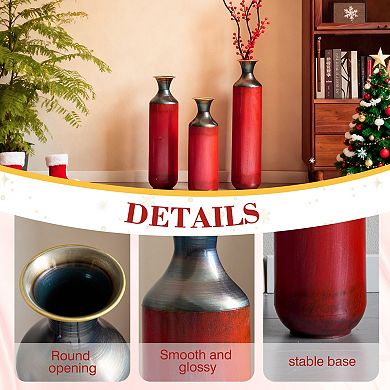 TOEMOA Handcrafted Metal Floor Vases, Set of 3 Rustic Burned Texture Decor Pieces