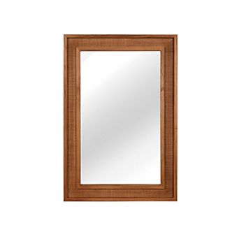 TOEMOA Natural Rattan Rectangle Solid Wood Frame Decorative Wall Mirror