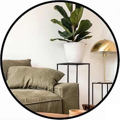 TOEMOA 24 Inch Metal Framed Round Wall Mirror for Bathroom Vanity