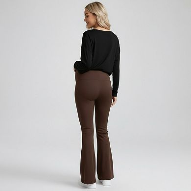 Women's High Waist Maternity Flare Pants with Over Belly Panel Stretch Fitted Bootcut Lounge Pants