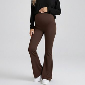 Women's High Waist Maternity Flare Pants with Over Belly Panel Stretch Fitted Bootcut Lounge Pants