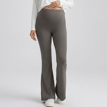 Women's High Waist Maternity Flare Pants with Over Belly Panel Stretch Fitted Bootcut Lounge Pants