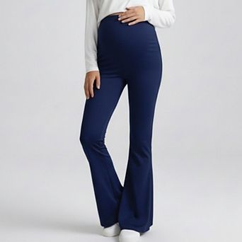 Women's High Waist Maternity Flare Pants with Over Belly Panel Stretch Fitted Bootcut Lounge Pants