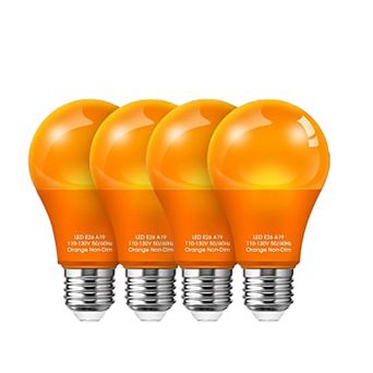 Decorative Orange LED Light Bulb 60W Equivalent, A19 E26 Base Non Dimmable for Party Holiday, 4 Pack