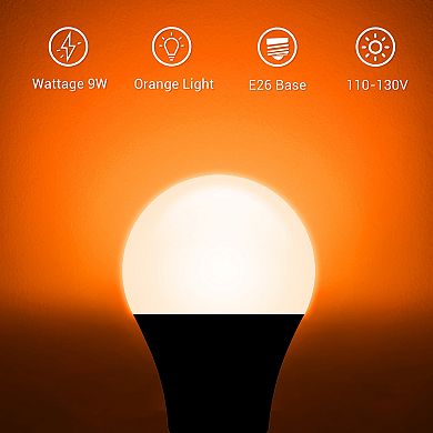 Decorative Orange LED Light Bulb 60W Equivalent, A19 E26 Base Non Dimmable for Party Holiday, 4 Pack