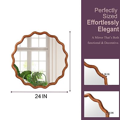 TOEMOA Wavy Round Solid Wood Frame Decorative Mirror for Wall Decor
