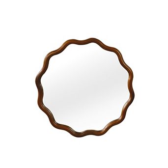 TOEMOA Wavy Round Solid Wood Frame Decorative Mirror for Wall Decor
