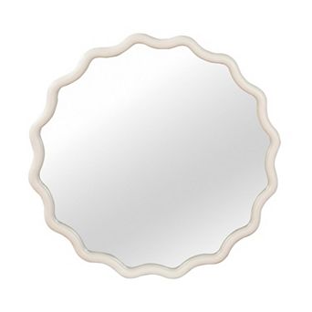 TOEMOA Wavy Round Solid Wood Frame Decorative Mirror for Wall Decor