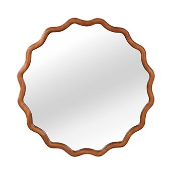 TOEMOA Wavy Round Solid Wood Frame Decorative Mirror for Wall Decor
