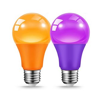 Orange & Purple Decorative LED Bulbs 60W Equivalent, A19 E26 Base Non Dimmable Multicolor, 2 Pack