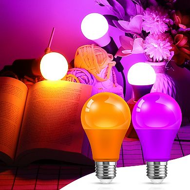 Orange & Purple Decorative LED Bulbs 60W Equivalent, A19 E26 Base Non Dimmable Multicolor, 2 Pack