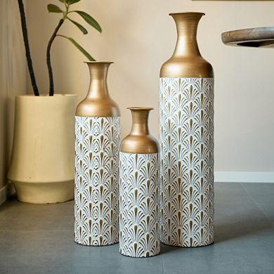 TOEMOA Graduated Height Decorative Metal Vases Set of 3 for Modern Home Decor