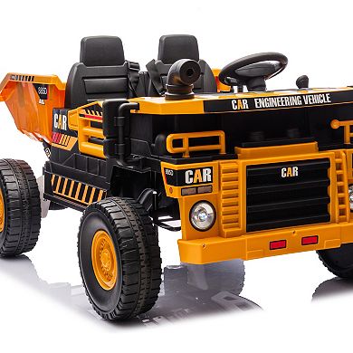 TOEMOA Large Electric Ride-On Dump Truck Toy with Remote Control and Shovel