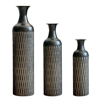 TOEMOA Modern Textured Metal Floor Vase Set of Three for Contemporary Home Decor