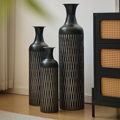 TOEMOA Modern Textured Metal Floor Vase Set of Three for Contemporary Home Decor