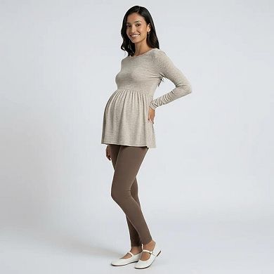 Women's Maternity Long Sleeve Babydoll Tunic Top with Crew Neck Soft Stretch Flowy Shirt