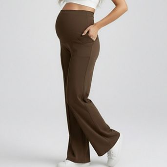 Women's High Waist Maternity Wide Leg Pants with Over Belly Panel Front Seam Stretch Lounge Pants