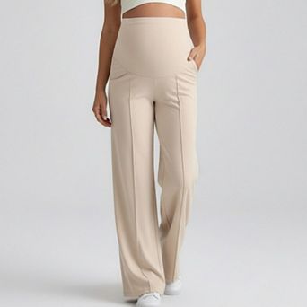 Women's High Waist Maternity Wide Leg Pants with Over Belly Panel Front Seam Stretch Lounge Pants
