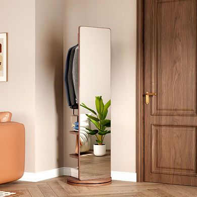 TOEMOA 360 Degree Rotating Full Length Mirror with Storage Coat Hook Rack