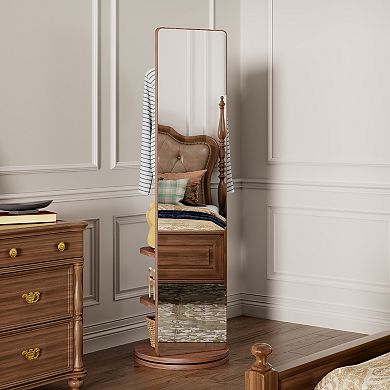 TOEMOA 360 Degree Rotating Full Length Mirror with Storage Coat Hook Rack