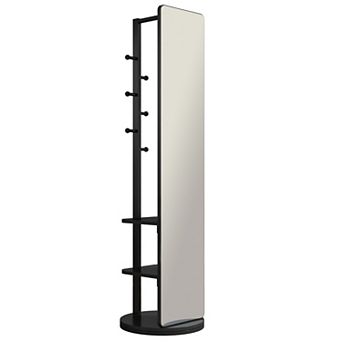 TOEMOA 360 Degree Rotating Full Length Mirror with Storage Coat Hook Rack