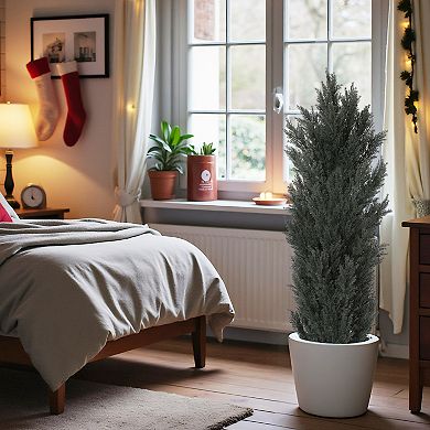 TOEMOA 5FT Artificial Cypress Tree with Dense Foliage for Indoor Outdoor Decor