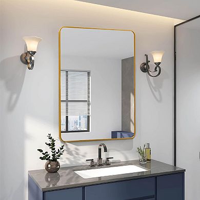 TOEMOA Modern Rectangular Wall Mirror with Metal Frame for Bathroom Decor