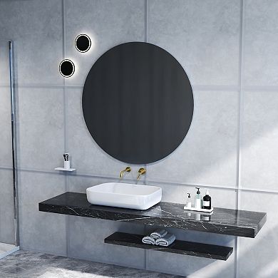 TOEMOA Large Round Wall Mirror with Matte White Backboard for Home Decor