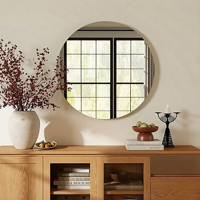 TOEMOA Large Round Wall Mirror with Matte White Backboard for Home Decor