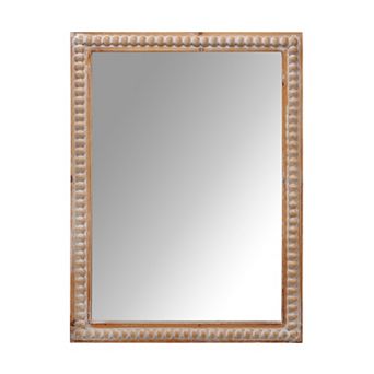 TOEMOA Solid Wood Framed Rectangular Wall Mirror with Beaded Accent Design