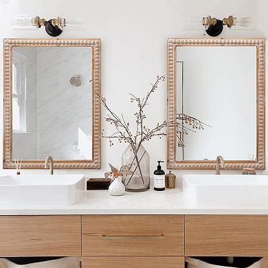 TOEMOA Solid Wood Framed Rectangular Wall Mirror with Beaded Accent Design