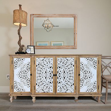 TOEMOA Solid Wood Framed Rectangular Wall Mirror with Beaded Accent Design
