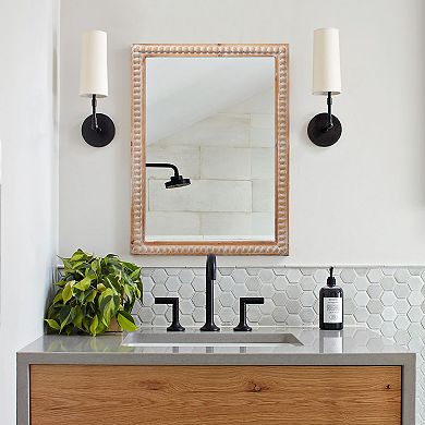 TOEMOA Solid Wood Framed Rectangular Wall Mirror with Beaded Accent Design