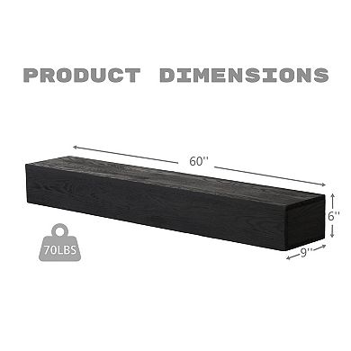 TOEMOA 60-inch Embossed Solid Wood Floating Fireplace Mantel Shelf for Wall Decor