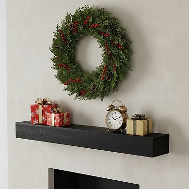 TOEMOA 60-inch Embossed Solid Wood Floating Fireplace Mantel Shelf for Wall Decor