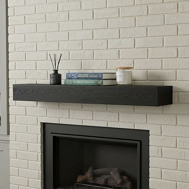 TOEMOA 60-inch Embossed Solid Wood Floating Fireplace Mantel Shelf for Wall Decor