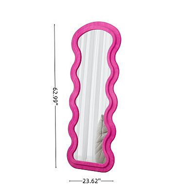 TOEMOA Full Length Wave Design Floor Mirror with Soft Flannel Fabric Frame