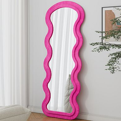 TOEMOA Full Length Wave Design Floor Mirror with Soft Flannel Fabric Frame