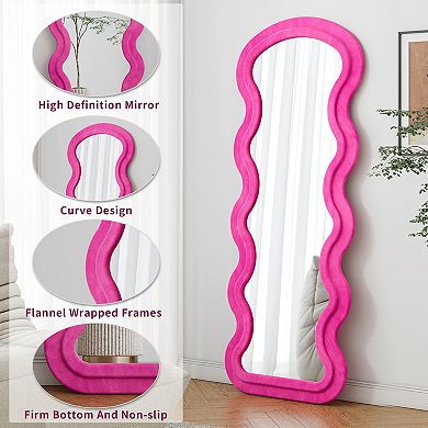 TOEMOA Full Length Wave Design Floor Mirror with Soft Flannel Fabric Frame