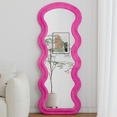TOEMOA Full Length Wave Design Floor Mirror with Soft Flannel Fabric Frame