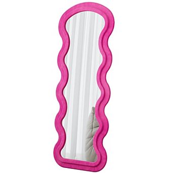 TOEMOA Full Length Wave Design Floor Mirror with Soft Flannel Fabric Frame