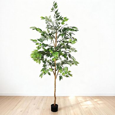 TOEMOA Artificial Ficus Tree with Natural Wood Trunk for Indoor Home Decor