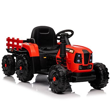 TOEMOA 24V Remote Control Electric Ride-On Tractor Toy with Detachable Trailer