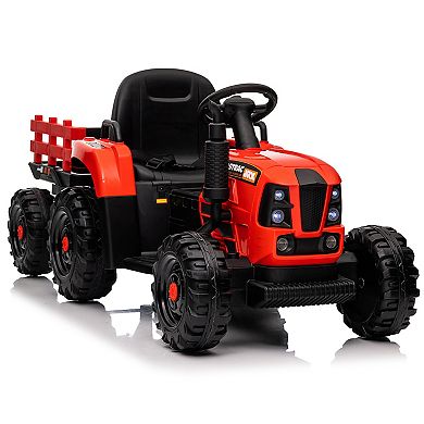 TOEMOA 24V Remote Control Electric Ride-On Tractor Toy with Detachable Trailer