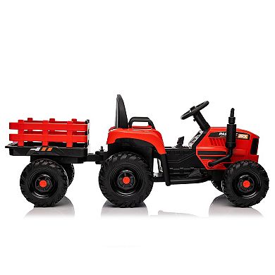 TOEMOA 24V Remote Control Electric Ride-On Tractor Toy with Detachable Trailer