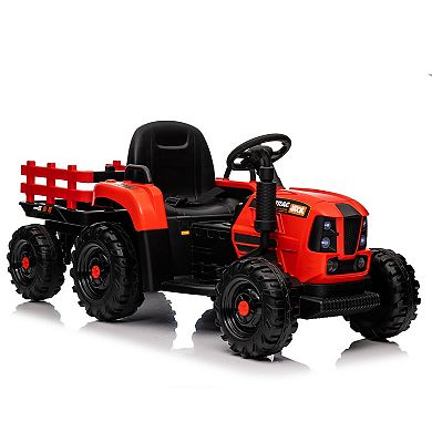 TOEMOA 24V Remote Control Electric Ride-On Tractor Toy with Detachable Trailer