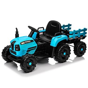TOEMOA 24V Remote Control Electric Ride-On Tractor Toy with Detachable Trailer