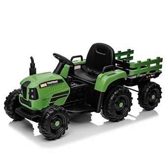 TOEMOA 24V Remote Control Electric Ride-On Tractor Toy with Detachable Trailer