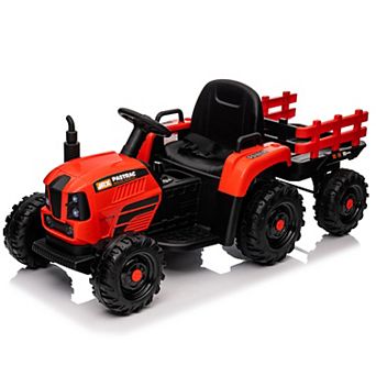 TOEMOA 24V Remote Control Electric Ride-On Tractor Toy with Detachable Trailer