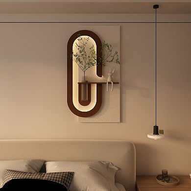 TOEMOA 3D Adjustable LED Sandstone Wall Decor with Simulated Plants and Glass Vase
